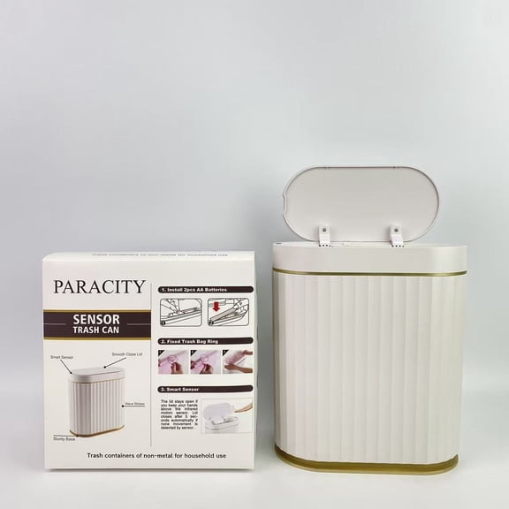 PARACITY Trash containers of non-metal for household use,Smart Bathroom Trash Bin with Lid, 7 Liter Slim Automatic Garbage Can (No Battery)