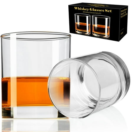 PARACITY 10oz Whiskey Glasses Set of 2, Old Fashioned Cocktail Glass for Scotch, Bourbon, Whiskey Gifts for Men, Husband, Boyfriend