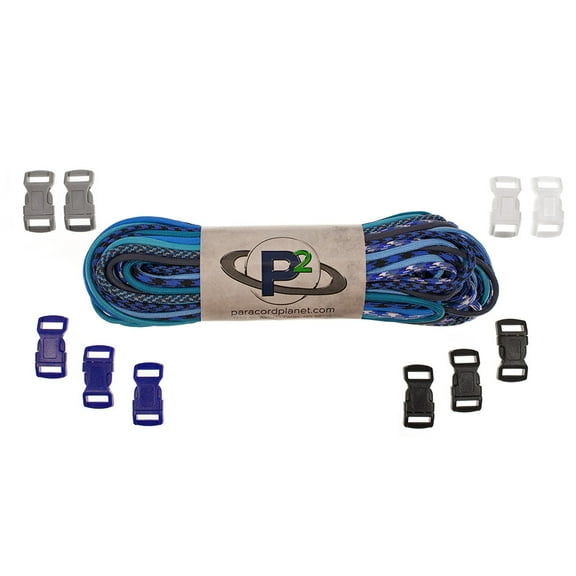 PARACORD PLANET Paracord Crafting Kit - 100 or 200 Feet of Paracord - 5/8-Inch or 1/2-Inch Plastic Contoured Side Release Buckles - Craft DIY Lanyards, Key Chains, Jewelry, Pet Accessories and More