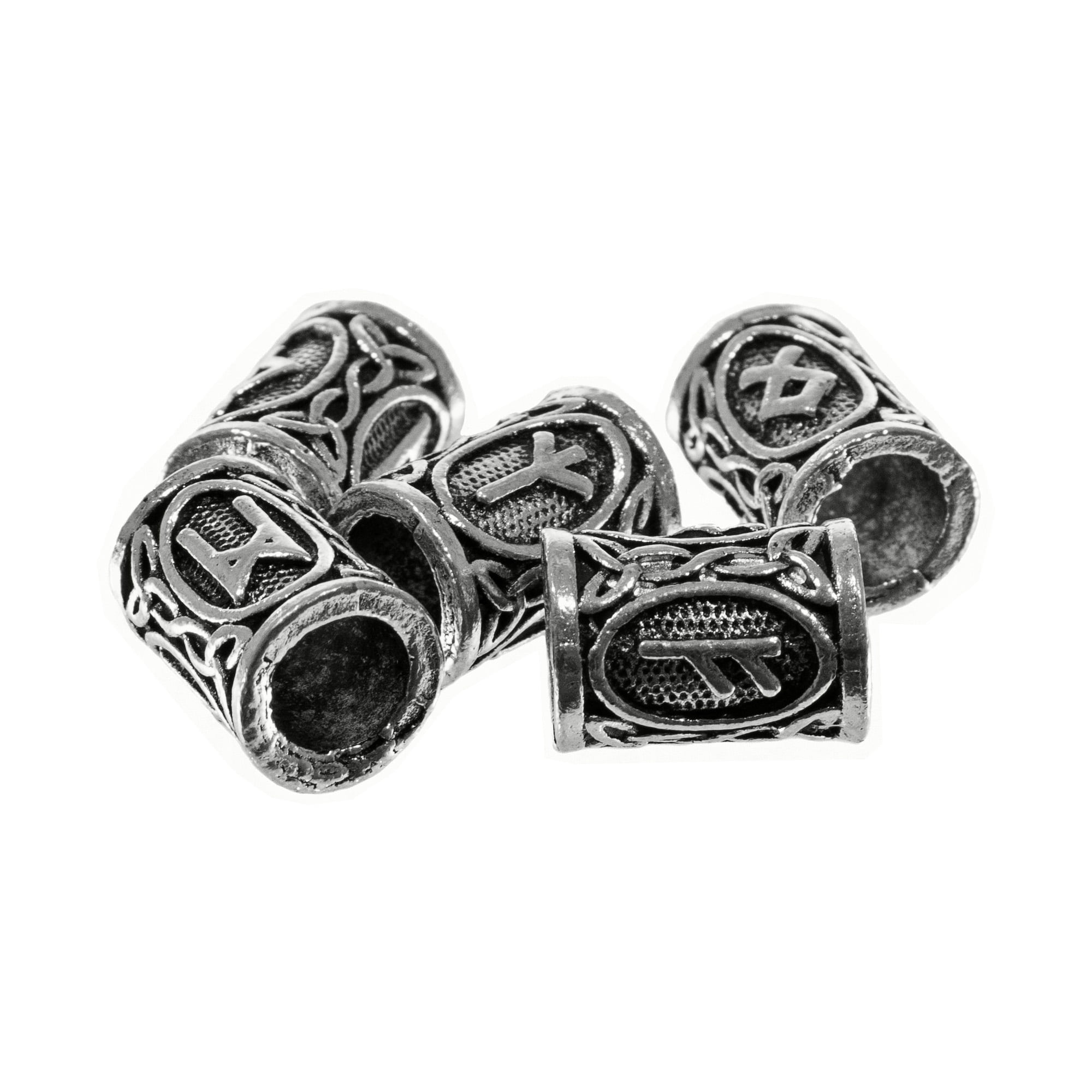 PARACORD PLANET Viking Runes Beads - Straight Hollow Metal Bead with Ancient Symbols & Designs - Craft & Accessorize Bracelets, Necklaces, and More