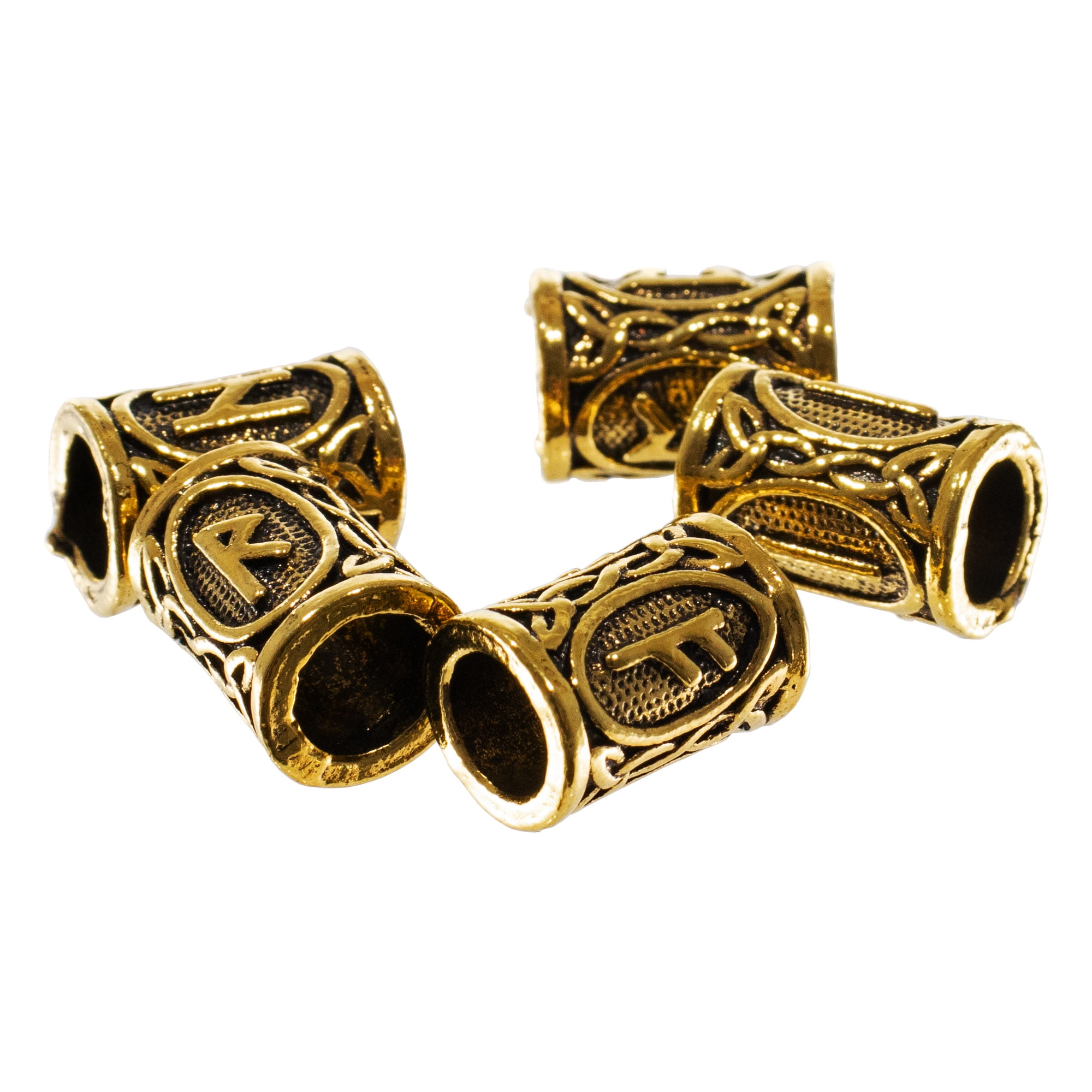 PARACORD PLANET Viking Runes Beads - Straight Hollow Metal Bead with Ancient Symbols & Designs - Craft & Accessorize Bracelets, Necklaces, and More