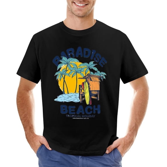 PARADISE BEACH Men’s Graphic T-shirt Vintage Short Sleeve Sport Tee Black 3XL