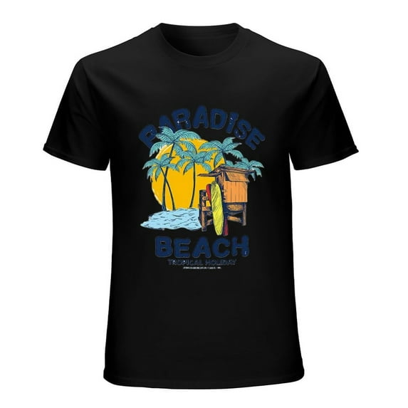 PARADISE BEACH Vintage T-shirt Mens Cotton Classic Crewneck Short Sleeve Tees Unisex Black 2XL