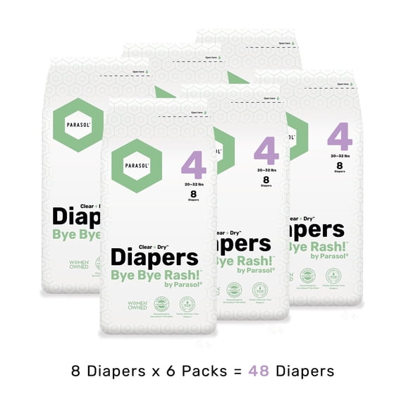 PARASOL Clear+Dry Disposable Diapers | RashShield Protection, Leakproof Design, Hypoallergenic | Size 4, (20-32 lbs) 48 Count
