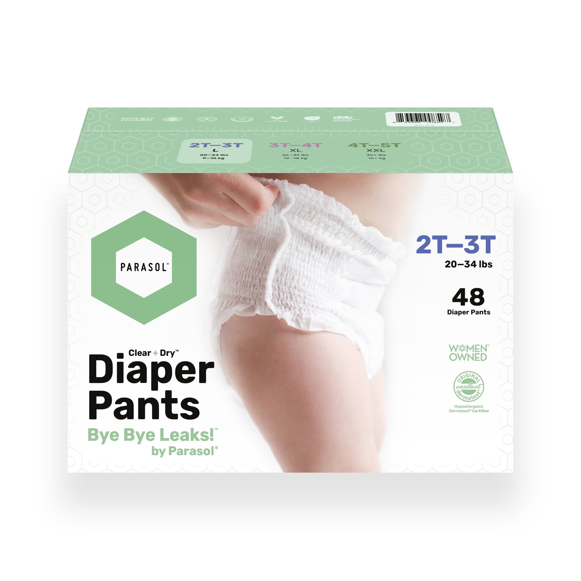 PARASOL Clear+Dry Natural Training Diaper Pants | RashShield Protection, Pure Ingredients, Water Based Ink, Non-Woven Fabric with Dermatest Excellent Seal | Size 4, (20-37 lbs) 48 Count