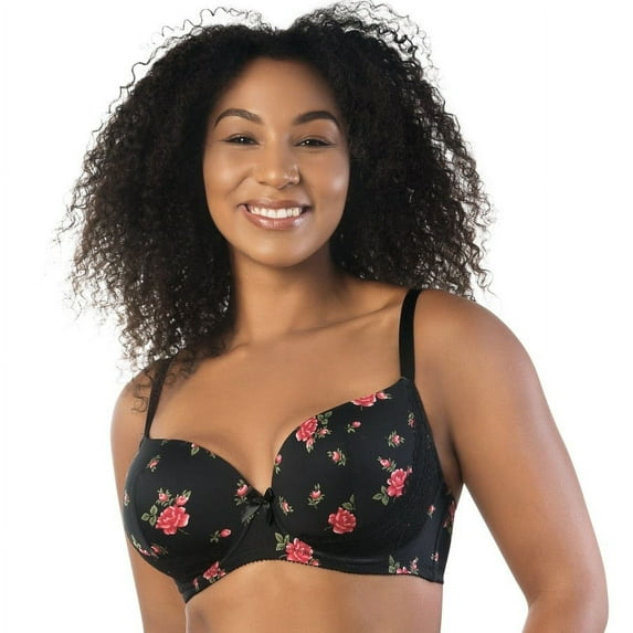 PARFAIT Women's Casey Plunge Molded T-Shirt Bra - Black w/ Rose Print - 42C