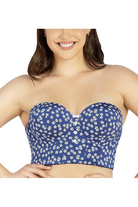 Women's Dolly Longline Strapless Bustier - Blue Daisy - L
