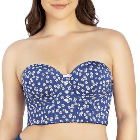 Parfait Dolly Longline Strapless Bustier, Blue Daisy, M Plus