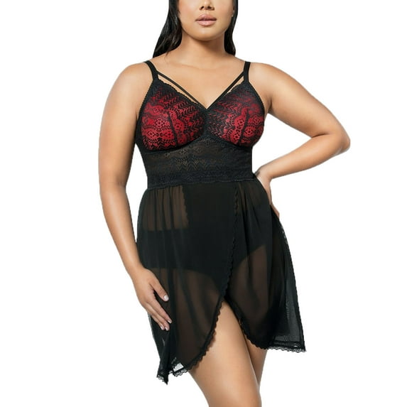 PARFAIT Women's Mia Lace Wire-Free Lace Chemise - Black - XL