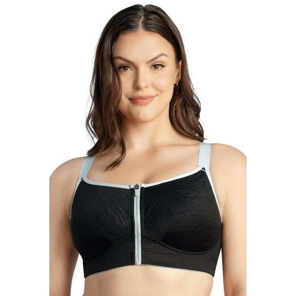 PARFAIT Women's Wave Wire-free Zip Front Sports Bra - Black - 34DD