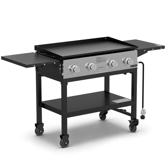PARGRILL 36" Gas Griddle, 4 Independent Burners Propane Flat Top Grill with Side Tables, 60,000 BTU Outdoor Griddle Station with Wheels for Backyard BBQ