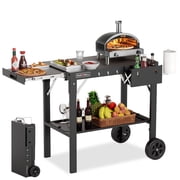 PARGRILL Outdoor Folding Grill Cart with Pull-Out Side Table, Griddle Stand Fit 17 Inch or 22 Inch, Portable Stainless Steel BBQ Prep Station with Wheels