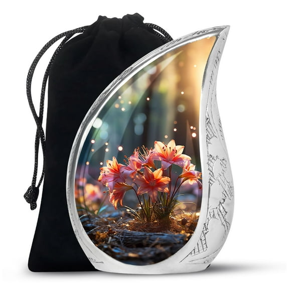 Golden Lilly Memorial Large Urns For Human Ashes Adult Mom - Unique Urn For Ashes Adult Man And Women - Handmade Funeral Gifts For Decorative 10Inch To 200 Cubic Inches Capacity Include Velvet Bag