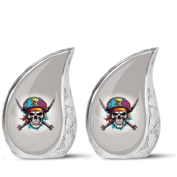PARHUS Colorful Pirate Skull Urn for Ashes for Women, Mini Teardrop Urn, Urn for Ashes Adult Male, Urns for Human Ashes Adult Female, Small Keepsake Urn, Tiny Urns for Human Ashes 3 Inch 2 Pcs