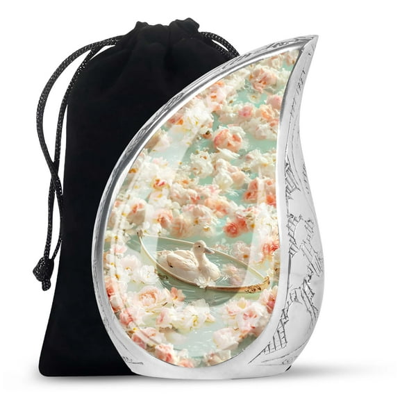 PARHUS Duck's Floral Voyage Urn, Cremation Urn Human Ashes, Teardrop Memorial Urn, Funeral Urn For Women, Burial Urns For Adult Human Ashes, Decorative Urns, Large Urns For Human Ashes Adult 10 Inch