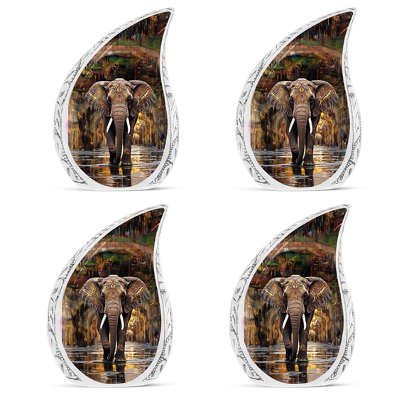 PARHUS Elephant Covered in Ornaments Teardrop Cremation Urns for Adult Ashe Women - Urns for Ashe - Keepsake Urn - Small Urns for Human Ashes - Urns for Ashes Adult Male, Ash Urn, 3 Inch, Set of 4