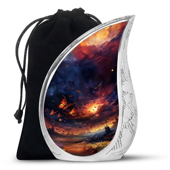 PARHUS Firewing Butterflies Urns, Memorial Urns for Human Ashes, Cremation Urn Human Ashes, Teardrop Urn for Ashes for Women, Metal Urns for Ashes Adult Male, Large Urn for Human Ashes 10 Inches