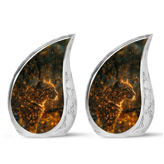 PARHUS Glowing Cheetah - Small Keepsake Urns for Human Ashes - Urn Adult Human Ashes - Urn for Dads Ashes - Urns for Human Ashes Adult Female Mom - Decorative Urn - Metal Urn, 3 Inch 2Pcs