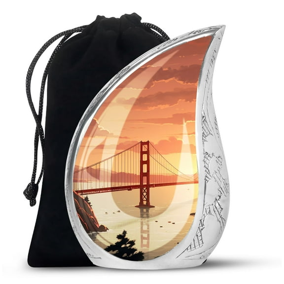 PARHUS Golden Gate Bridge Memorial Urn, Cremation Urns for Women, Decorative Urns, Teardrop Urn for Ashes Adult Male, Funeral Urns for Human Ashes Adult, Large Urns for Human Ashes Adult 10 Inches