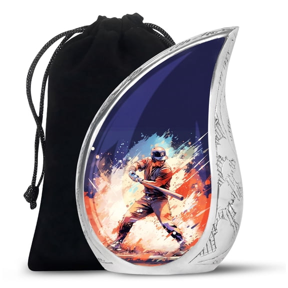 PARHUS Large Baseball Player Urns, Teardrop Decorative Urn for Ashes Adult Male, Cremation Urns for Human Ashes, Metal Urns for Ashes 10 Inch, Burial Urns for Adult Human Ashes Women, Unique Urn