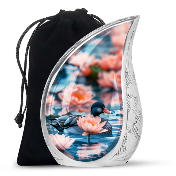 PARHUS Lotus Haven Duck Urns for Ashes Large 10 Inches, Teardrop Urn, Cremation Urns for Adult Ashes Women, Decorative Urns for Man Ashes, Urn for Ashes Adult Male, Unique Burial Ashes Container