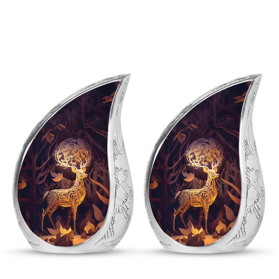 PARHUS Majestic Golden Deer in Forest - Teardrop Cremation Urn for Ashes - Keepsake Urns - Urn for Ashes Adult Male & Female - Decorative Urn - Memorial Small Urns for Human Ashes, 3 Inch, 2 Pcs