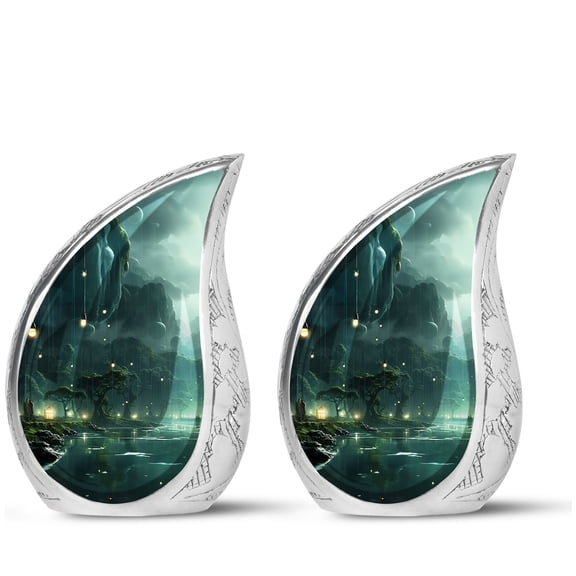 PARHUS Rainforest Night Teardrop Cremation Urns for Human Ashes - Keepsake Urns for Ashes Small - Female Urns for Human Ashes - Decorative Urn - Memorial Keepsakes Urn (Size -3inch, 2pcs)