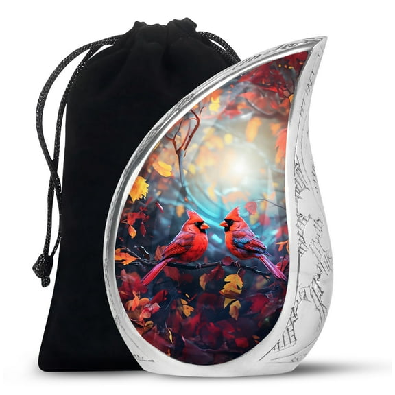 PARHUS Red Cardinal Birds Urns for Ashes, Teardrop Urn for Ashes for Women, Decorative Urns for Home Decor, Burial Urns for Adult Human Ashes, Memorial Urn Ashes, Large Cremation Urns 10 Inches