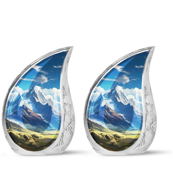 PARHUS Sunny Alpine Meadows Teardrop Small Urns for Human Ashes - Small Urn Keepsake Ashes - Adult Urns for Human Ashes Women & Men - Mini Urns for Human Ashes Mother - Ash Urn (Size -3inch, 2Pcs)
