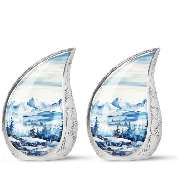 PARHUS Winter Wonderland Teardrop Cremation Urns for Men - Tiny Urns for Human Ashes - Small Urns for Human Ashes Keepsake - Decorative Urn - Urns for Ashes Adult Female Mother (Size -3inch, 2Pcs)