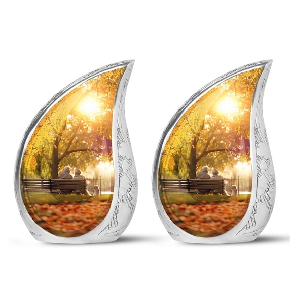 PARHUSA Old Couple Sitting On A Bench - Teardrop Adult Urns for Human Ashes Women - Cremation Urn - Urns for Ashes Adult Female Mom - Keepsake Urns for Human Ashes - Small Urn, 3 Inch, 2Pcs