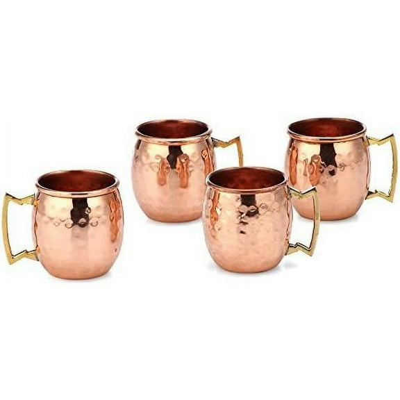 PARIJAT HANDICRAFT 2 Oz. Solid Copper Mini Moscow Mule Shot Mug, Set of 4 Authentic 100% Solid Copper Hammered Moscow Mule Mug 2-Oz Shot Glass - Set of 4