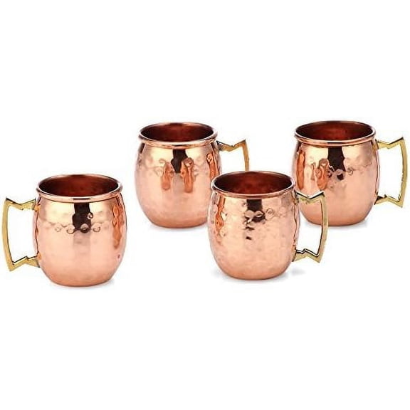 PARIJAT HANDICRAFT 2 Oz. Solid Copper Mini Moscow Mule Shot Mug, Set of 4 Authentic 100% Solid Copper Hammered Moscow Mule Mug 2-Oz Shot Glass - Set of 4