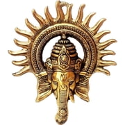 PARIJAT HANDICRAFT Aluminium Ganesha Idol Brass Wall Hanging Statue for Wall Decor Door Decor or Gift for Someone