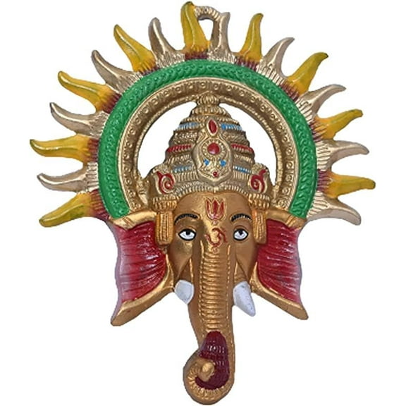 PARIJAT HANDICRAFT Aluminium Ganesha Idol Brass Wall Hanging Statue for Wall Decor Door Decor or Gift for Someone