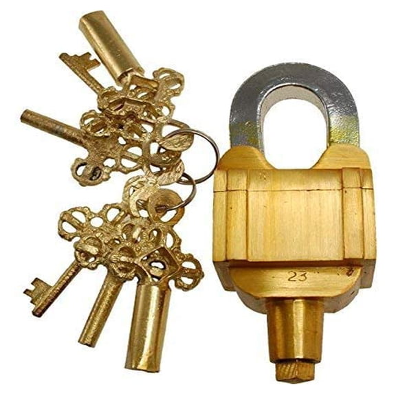 PARIJAT HANDICRAFT Brass Door Padlock Fully Functional Handmade Antique Design with Keys Unique Collectible Locks Combination of Style & Security (6-Key-Brass)