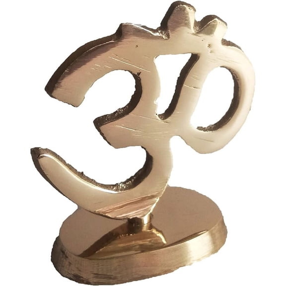 PARIJAT HANDICRAFT Brass Metal Hindu Religious Symbol om Idol Gold Metal Statue for car Dashboard mandir Pooja murti Temple puja Home Decor Office showpiece(2 inch)