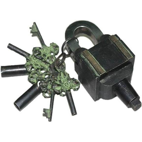 PARIJAT HANDICRAFT Brass Padlock - Lock with Keys - Working Functional - Brass Made Puzzle Padlock Black.