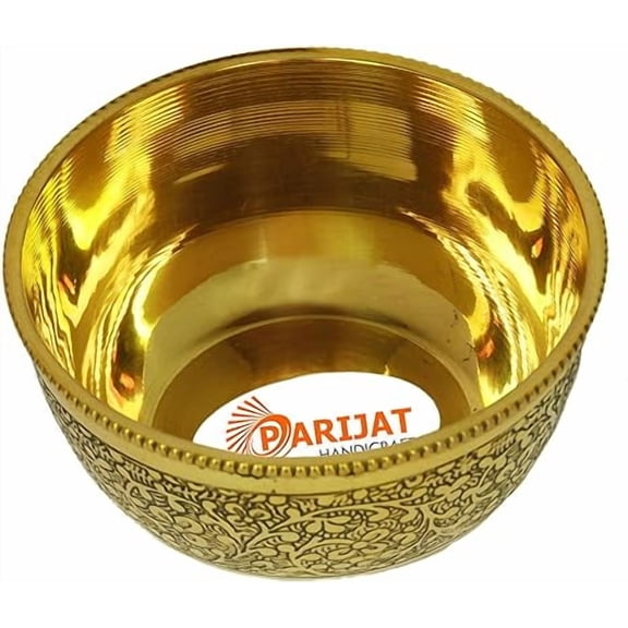 PARIJAT HANDICRAFT Brass embossed mixing bowl for salad, egg beating, decorative and kitchen serving purposes brass serving bowl for candy medium size