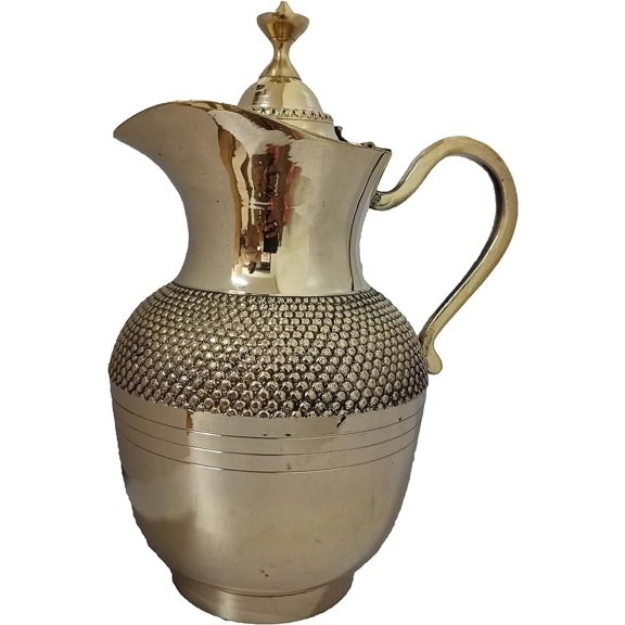 PARIJAT HANDICRAFT Designer Brass Jug with Lid for Storage & Serving Water Home & Hotel Restaurant and Gift Item.(1200 ML)
