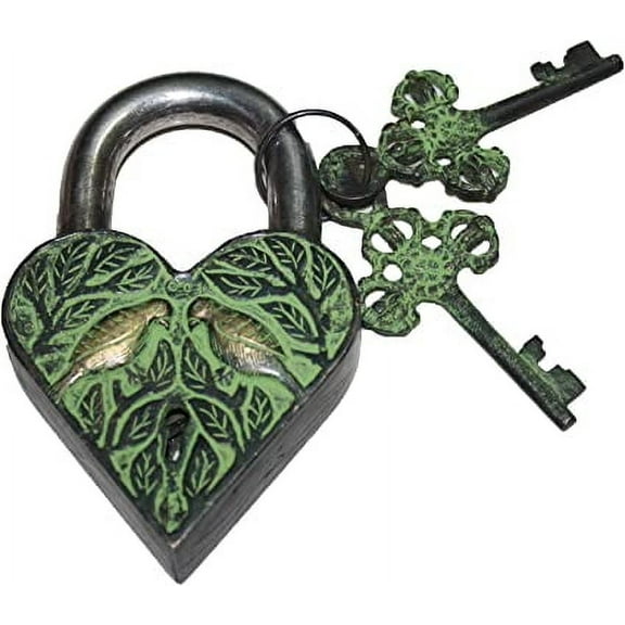 PARIJAT HANDICRAFT Functional Brass Beautiful Padlocks with Two Keys Pad Lock (Love-Bird-Heart-Shape)
