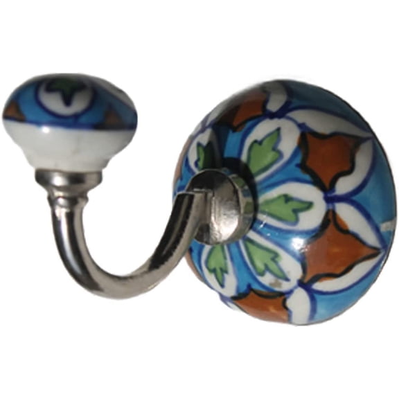 PARIJAT HANDICRAFT Hand Painted Beautifully Colored Ceramic Wall Hook Hanger Key Holder hat Clothes hangings Bath Towel Hook Hanger (Blue-coat-hanger02)