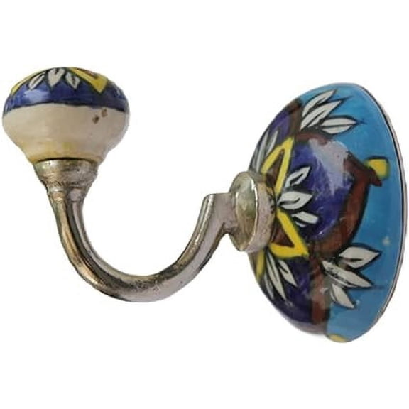 PARIJAT HANDICRAFT Hand Painted Beautifully Colored Ceramic Wall Hook Hanger Key Holder hat Clothes hangings Bath Towel Hook Hanger.