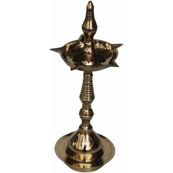 PARIJAT HANDICRAFT Handcrafted Brass Oil lamp - Diya for Pooja Diwali Purpose puja aarti Article Brass Pillar Diya: 5 face Mini Oil lamp (7.7)