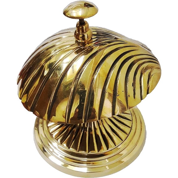 PARIJAT HANDICRAFT Handcrafted Solid Brass Hotel Counter Bell, Officer Call Bell Ornate Brass Shell Design Bell Desk Bell Service Bell for Hotels, Schools, Restaurants, Reception Areas.