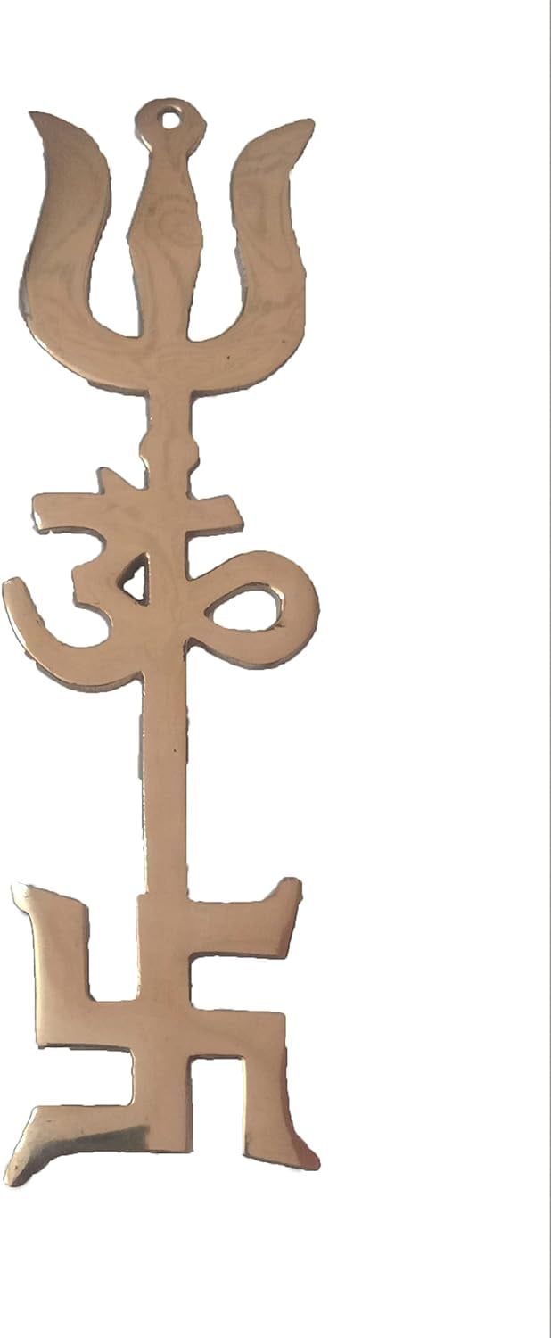 PARIJAT HANDICRAFT Indian traditional trishul om swastika pure brass yantra  spiritual metal wall hanging showpiece ornament hindu religious trisakthi  vastu pooja item collectible - Walmart.com, image size:618x1500