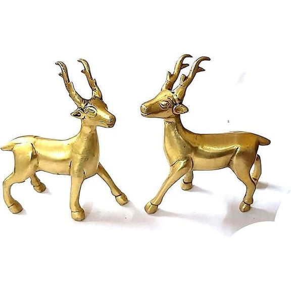 PARIJAT HANDICRAFT Vastu/feng Shui Pair of Brass Deer Statue for Longevity and Energetic Environment | showpiece for Home/Office Decor and Gift