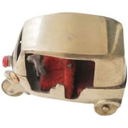 PARIJAT HANDICRAFT Vintage Auto Rickshaw Tuk Tuk Solid Brass Metal with Gemstones, Quirky Indian Handmade Gift, Collectible Miniature Decorative Showpiece Brass
