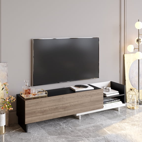 PARION TV STAND BLACK WHITE WALNUT