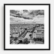 PARIS 01 - Paris  le-de-France France Photography Black and White Cityscape Architecture Skyline Bridge Travel Poster Scenic Black Framed Wall Art Print 20 x 20 inches